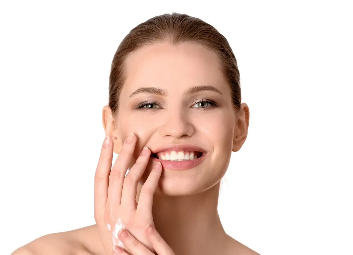 Smiling woman with clear, refreshed skin